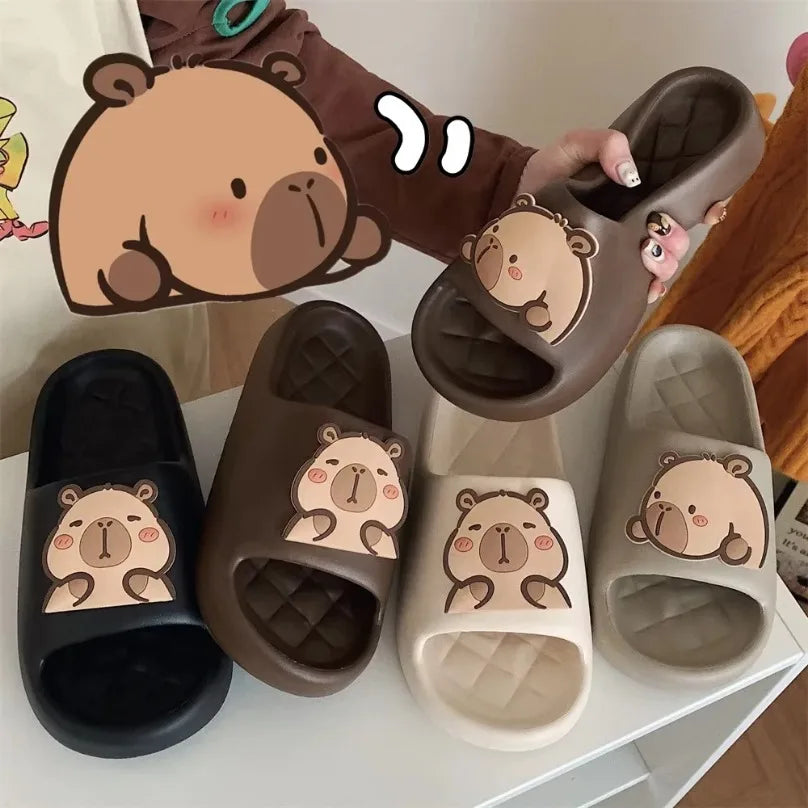 Capivara flip flops feminino chinelo kapibara bonito nuvem sandálias verão praia slides casa quarto sapatos kawai plana feminino eva