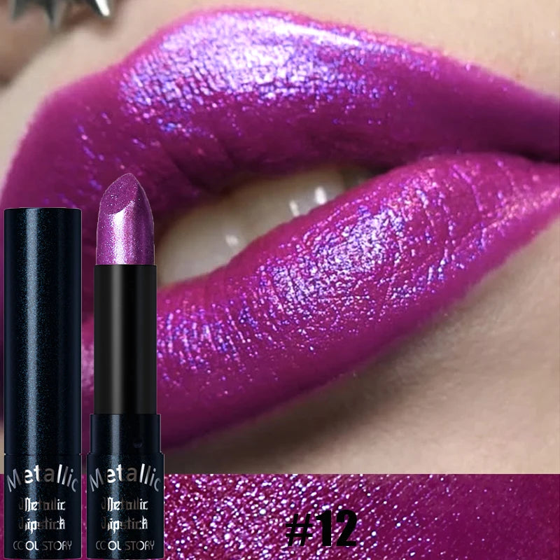 Diamante rosa batom metálico glitter batom à prova dwaterproof água brilhante perolado azul escuro vermelho fosco brilho labial halloween lábios maquiagem