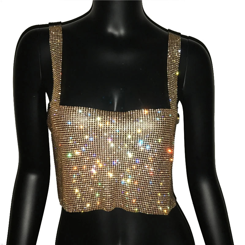 2025 glitter boate sem costas strass regata feminina sexy metal cristal diamantes lantejoulas noite clube festa wear topo de colheita