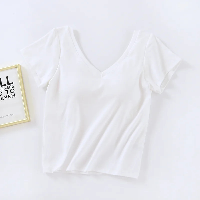 Camiseta de manga curta de algodão almofadas no peito feminino verão uma peça sleep tops com decote em v roupa exterior magro pijamas 1 peça pijamas