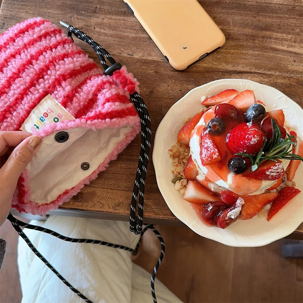 Novo ponto de pelúcia crossbody sacos para mulheres bonito rosa bolsa de ombro bolsas bolsa de telefone portátil