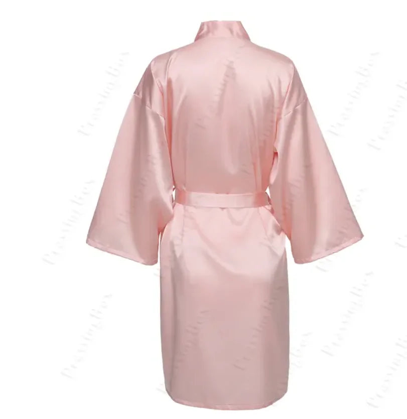 Robe noturno de cetim sólido, roupão elegante de meia manga com decote em V e cinto, roupa de dormir feminina
