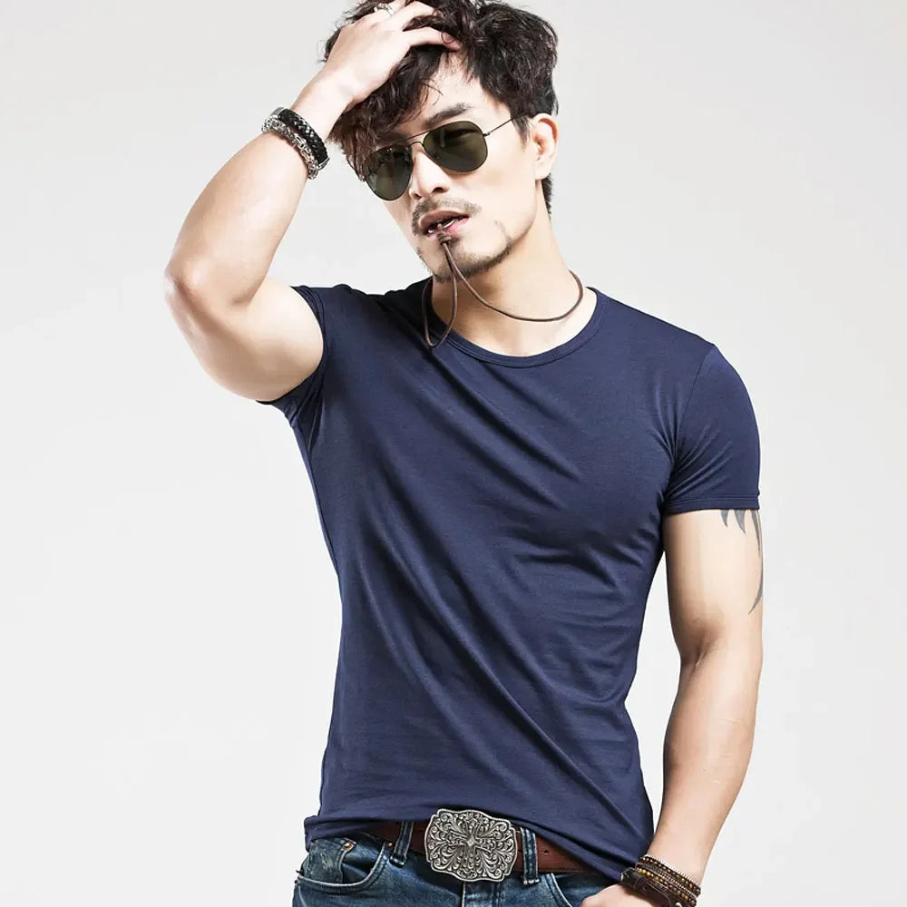 Camiseta Masculina Nova 2026, Gola V, Manga Curta, Moda Fitness, Tamanho 5XL