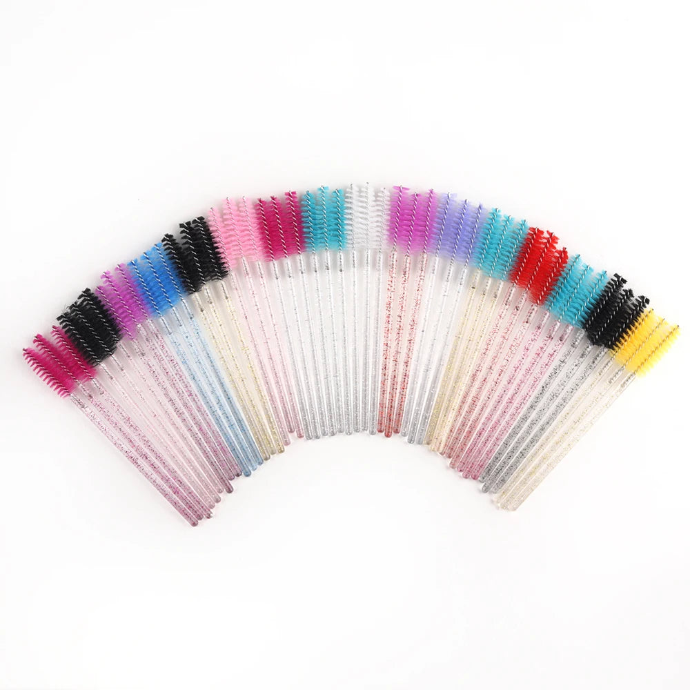 50 pçs pincéis de cílios descartáveis extensão cristal sobrancelha escova rímel varinha cílios conjunto de ferramentas cosméticas maquiagem beleza