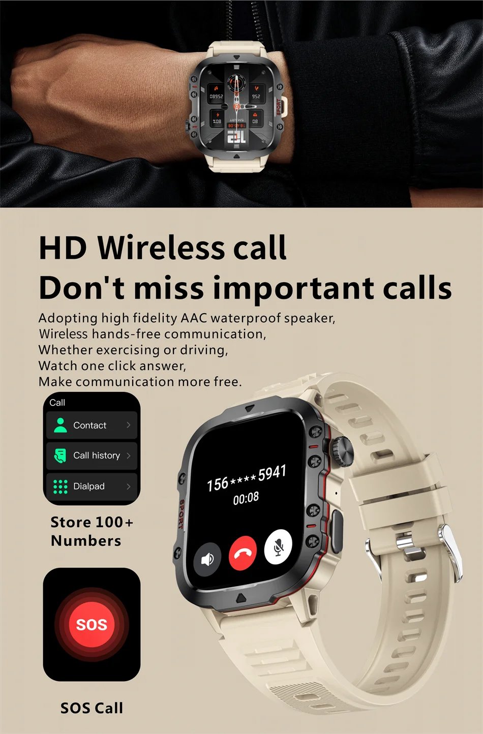 Lige novo militar relógio inteligente masculino esportes ao ar livre 3atm à prova dwaterproof água oxigênio no sangue bluetooth chamada relógios smartwatch para android