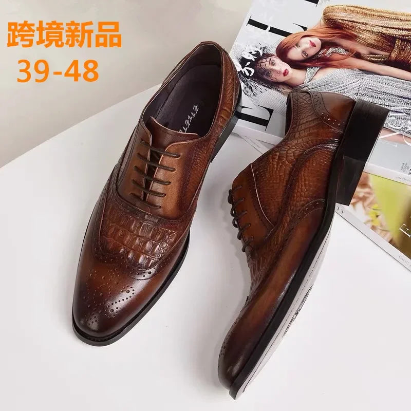 Sapatos casuais masculinos de estilo britânico de luxo escritório oxford sapatos de couro masculinos confortáveis resistentes ao desgaste sapatos formais masculinos de tamanho grande