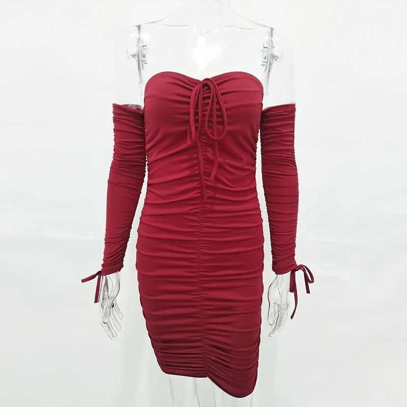 Articat feminino outono inverno bandage vestido feminino 2022 sexy fora do ombro manga longa magro elástico bodycon vestidos de festa