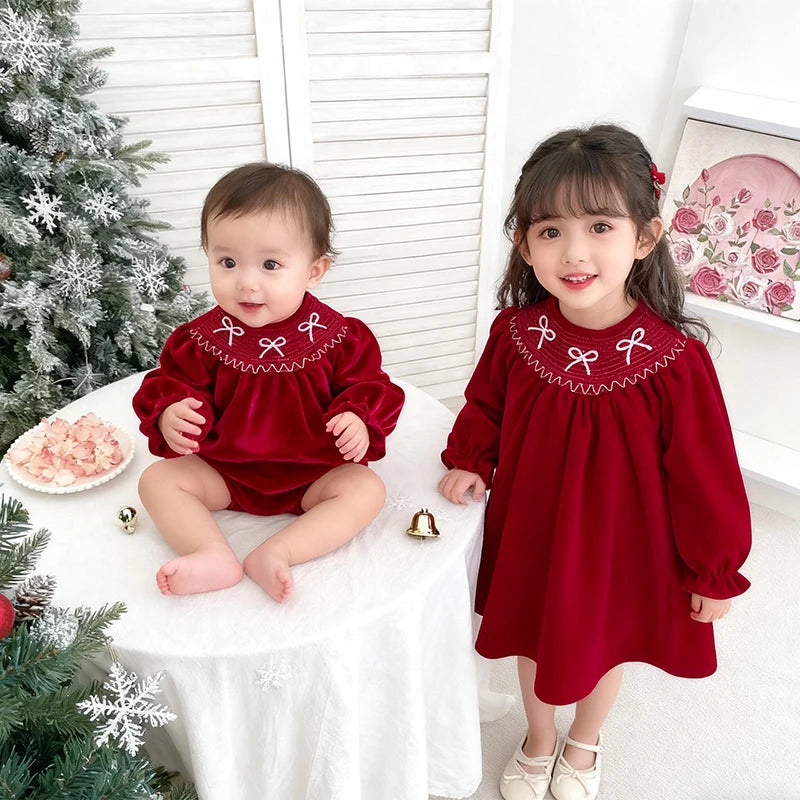 2025 natal crianças roupas de ano novo vestido irmã 0-6yrs menina vestido de festa crianças vestidos de princesa bebê menina macacão