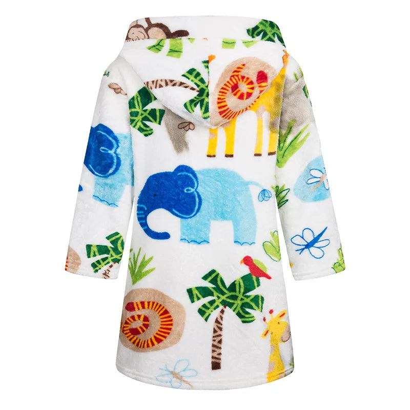 Roupão de banho infantil de dinossauro com capuz, pijama de unicórnio de desenho animado para meninos, roupões de banho de lã para meninas, roupa de dormir para bebês