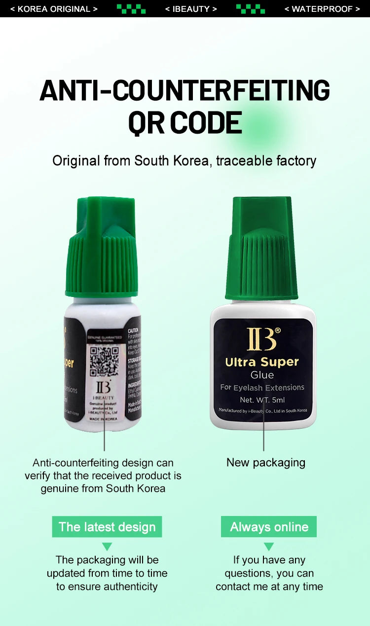 5 garrafas originais ibeauty ib ultra super cola para extensões de cílios 5ml coreia tampa verde lash cola ferramentas de maquiagem atacado