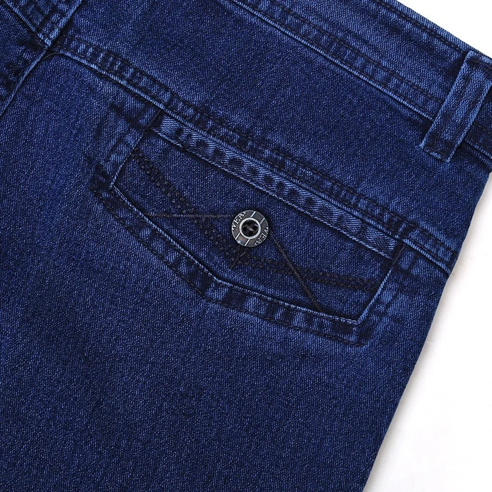 Calça jeans masculina clássica, tamanho 30-45, social, plus size, baggy em algodão, azul, trabalho