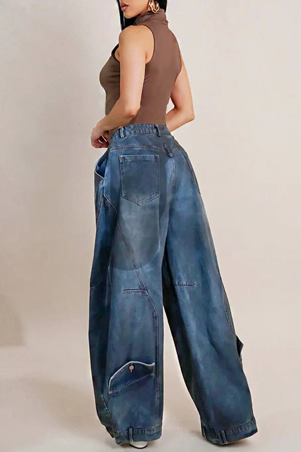 Calças de brim calças de perna larga mulheres vintage denims calças soltas estiramento meados de cintura lavado angustiado até o chão 2025 streetwear