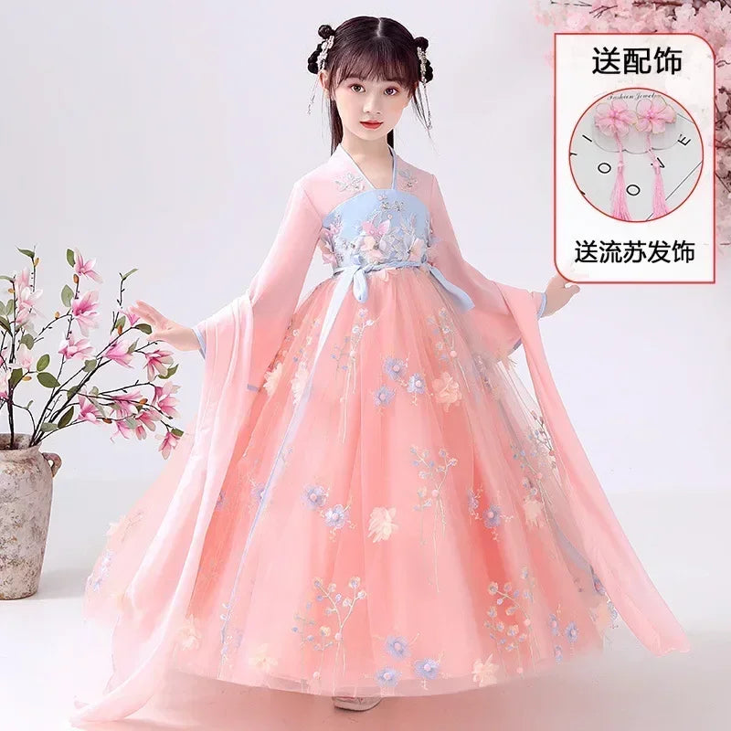 Traje de festa de verão vestidos da menina do vintage crianças roupas vestido casual bebê chinês hanfu cosplay crianças princesa meninas vestido