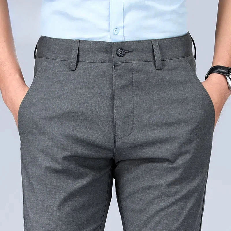 Calças de linho para homens em linha reta social alfaiataria tecido de negócios anti-rugas vintage homem ternos calças calças primavera roupas acima