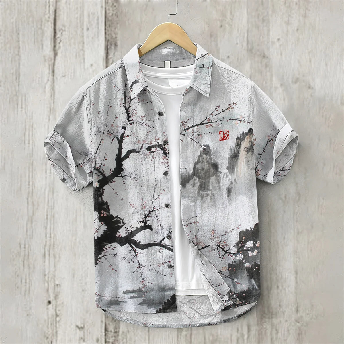 Camisa de linho masculina, texto retrô, arte japonesa, impressão 3D, manga curta, peito único, lazer, férias, top de praia, Havaí