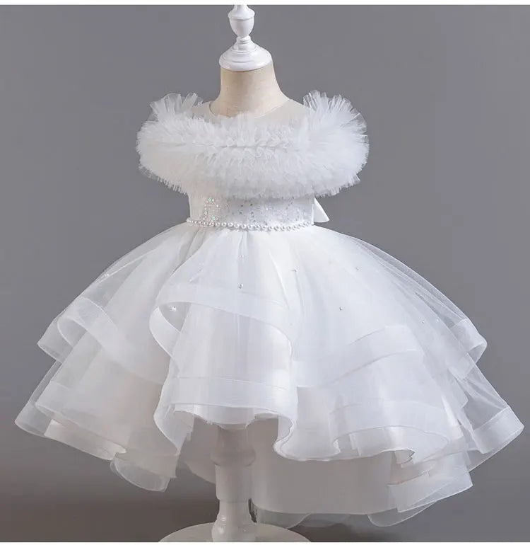 Moda cor sólida menina vestido de noite renda malha sem mangas vestido de festa para crianças menina verão crianças meninas vestido de festa 3-12years