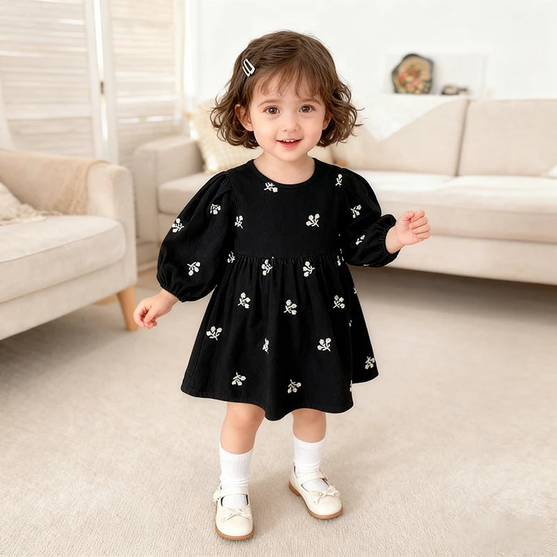 2026 nova primavera meninas vestido de princesa crianças estilo coreano bordado roupas 2-6yrs manga comprida algodão crianças vestido de festa