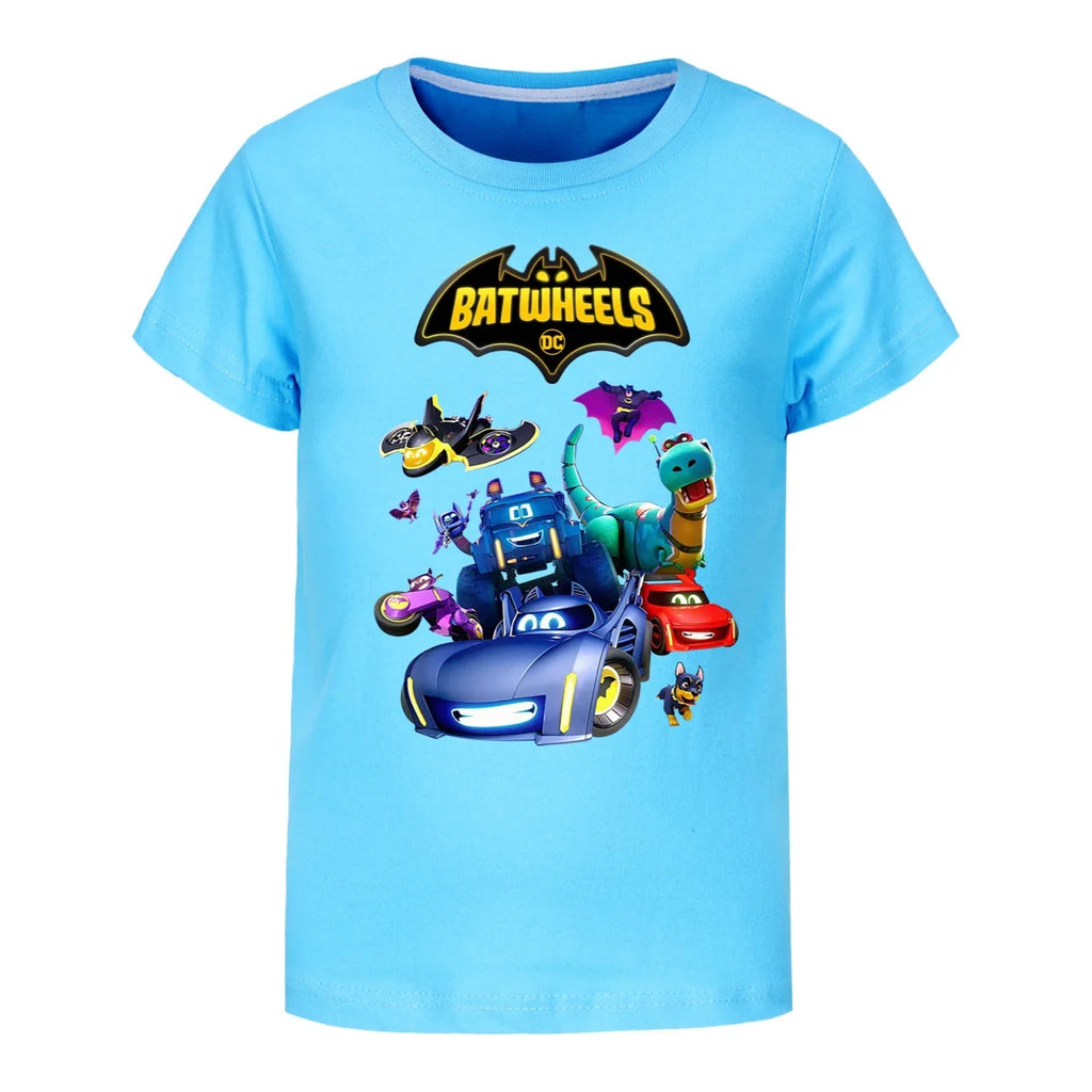 Engraçado batwheels manga curta crianças roupas camisetas verão crianças topos dos desenhos animados camisetas casuais de algodão meninos meninas clothes3057