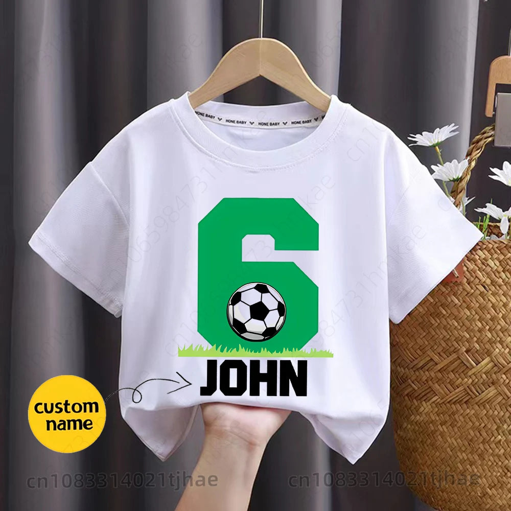 Camiseta de futebol personalizada com nome engraçado para bebês, camisetas personalizadas para crianças, camiseta personalizada para meninos e meninas, presente de aniversário