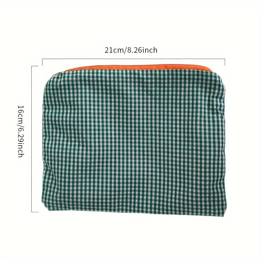 Venda quente feminino xadrez saco de maquiagem grande capacidade algodão zíper bolsa bolsa de viagem saco de maquiagem portátil simples bolsa saco de cosméticos