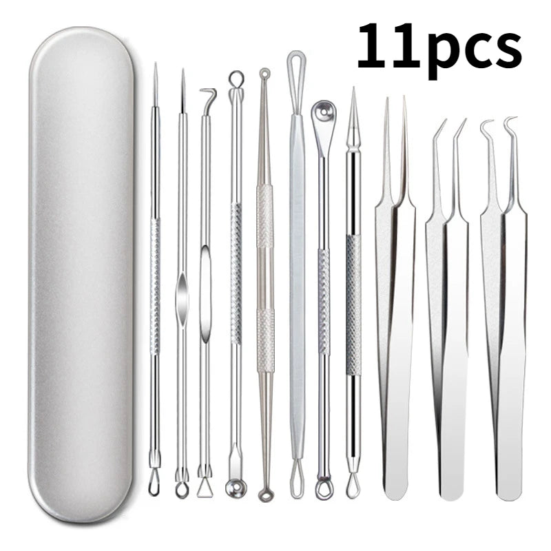 Removedor De Cravos Para Cuidados Com A Pele, Agulha De Acne, Extração De Poros, Black Head Cleaner, Ferramenta De Limpeza, Cell Clamp, 11 Pçs/conjunto