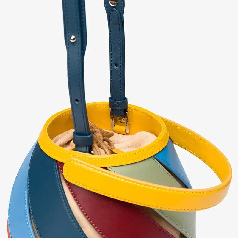 Bolsa feminina retrô de balde geométrico, elegante bolsa versátil de textura feminina, estilista de luxo, 2023