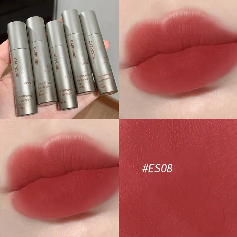 Batom fosco de veludo vermelho escuro, à prova d'água, longa duração, fosco, brilho labial, copo antiaderente, maquiagem labial, maquiagem cosmética