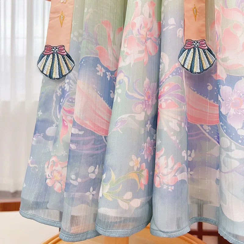 Traje de festa de verão vestidos da menina do vintage crianças roupas vestido casual bebê chinês hanfu cosplay crianças princesa meninas vestido