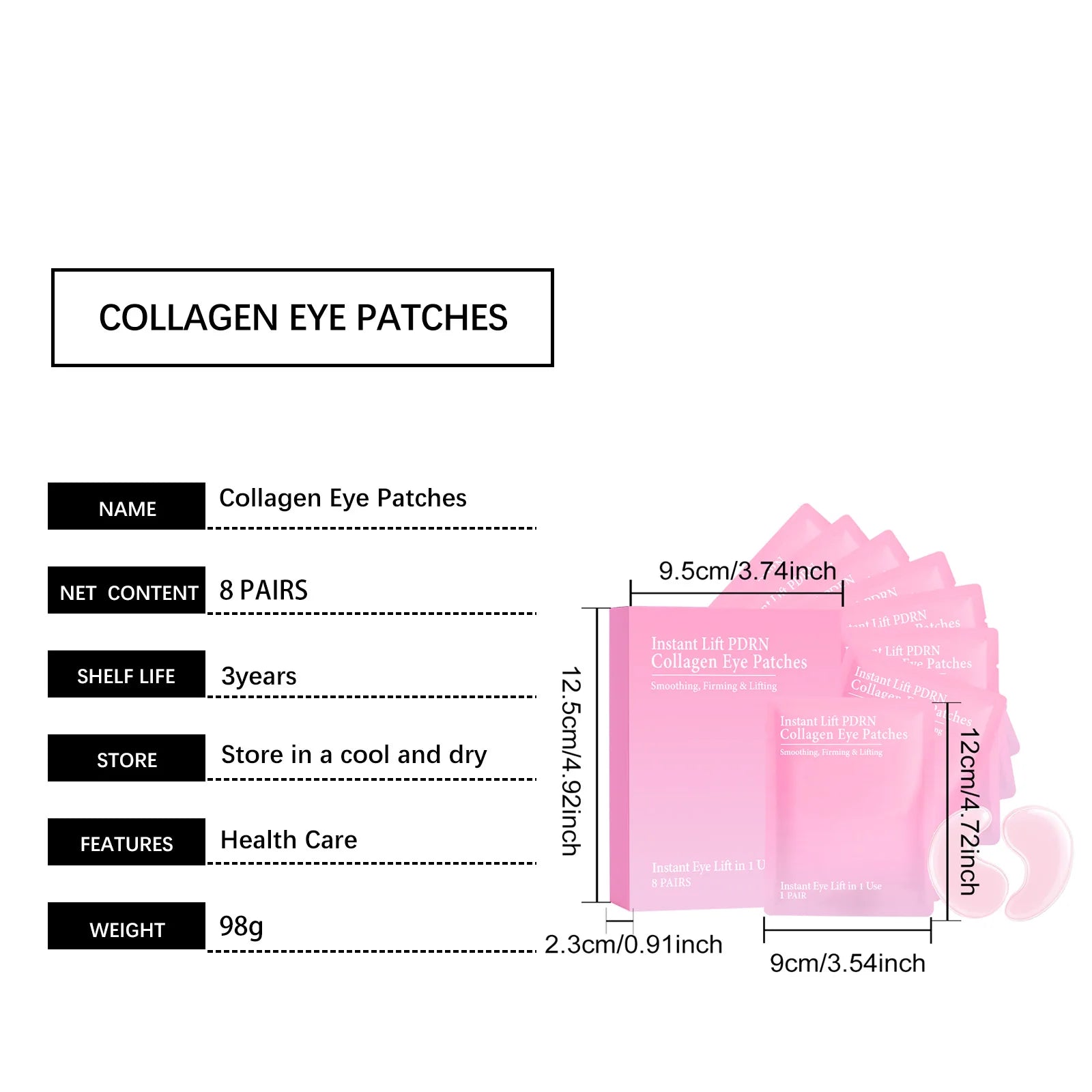 Adesivos de colágeno para os olhos, hidrogel, anti-ocírculos escuros, reduz o inchaço, levantamento instantâneo, nutritivo, antirrugas sob a máscara dos olhos