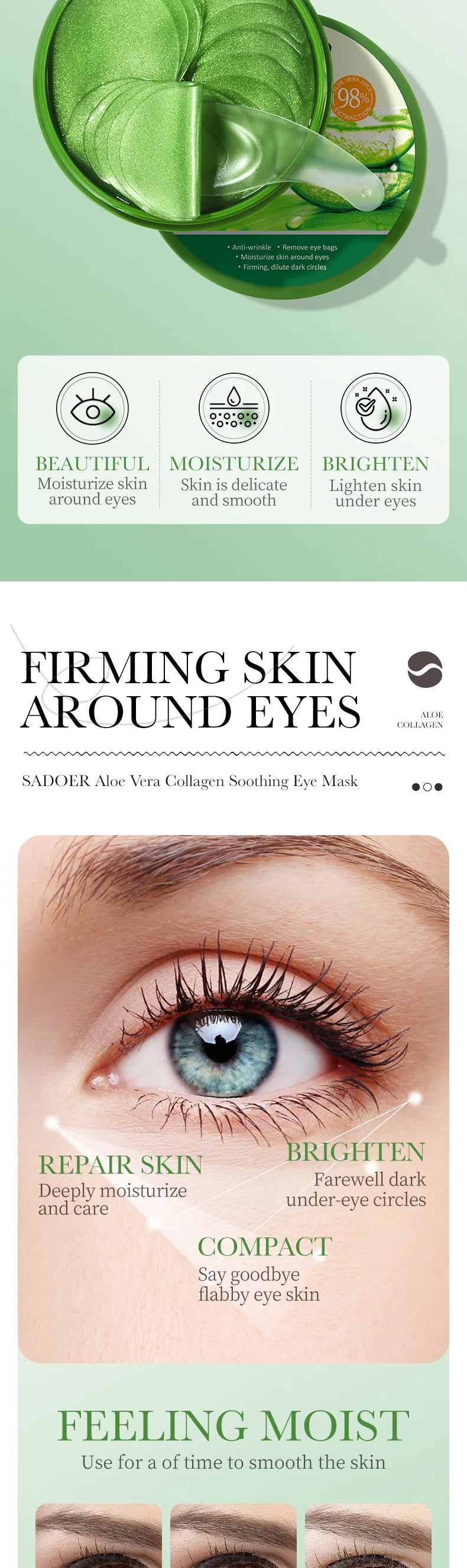 60 pçs/caixa aloe vera colágeno máscara de olho anti círculos escuros remover sacos de olhos hialurônico hidratante endurecimento remendos de olho cuidados com a pele