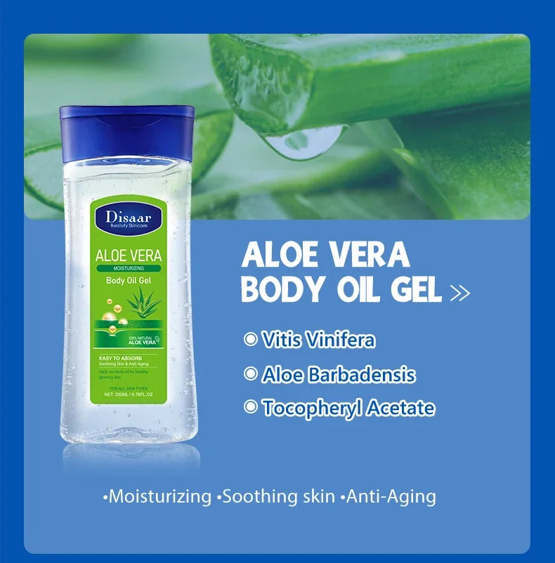 Disaar-Óleo Corporal Extrato de Aloe Vera, Pele Suave, Anti-Rugas, Vitamina C, Óleo Essencial, Hidratante, Pele com Feijão Cacau, 200ml