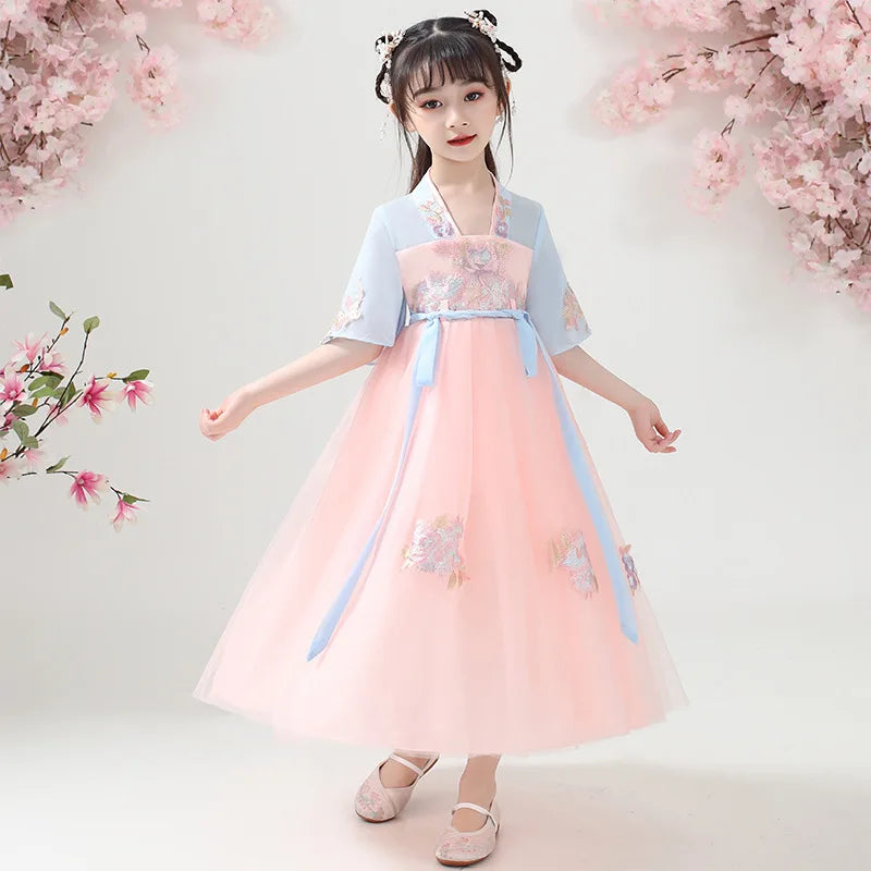 Traje de festa de verão vestidos da menina do vintage crianças roupas vestido casual bebê chinês hanfu cosplay crianças princesa meninas vestido
