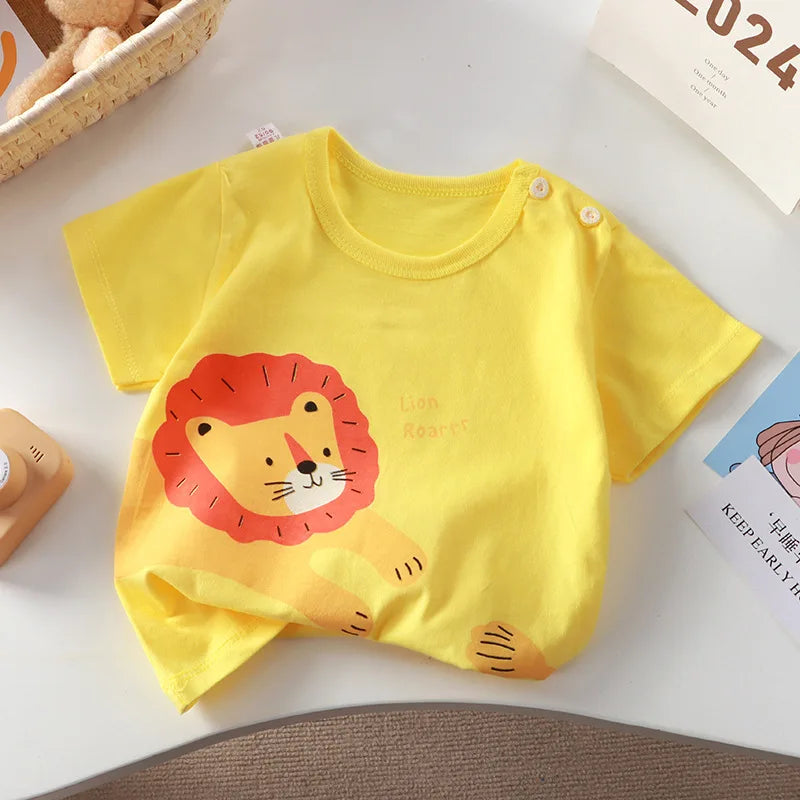 2-6y nova camiseta dos desenhos animados de algodão puro meninas de manga curta verão meia manga topos meninos topos crianças camisetas roupas
