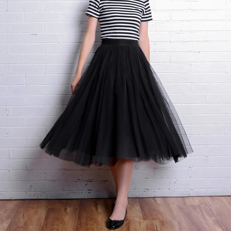 Maxi Longa Saia de Tule Mulheres 2024 Outono Inverno Elástico Cintura Alta Vestido de Bola Saia Feminino Adulto Tutu Saia Jupe Longue