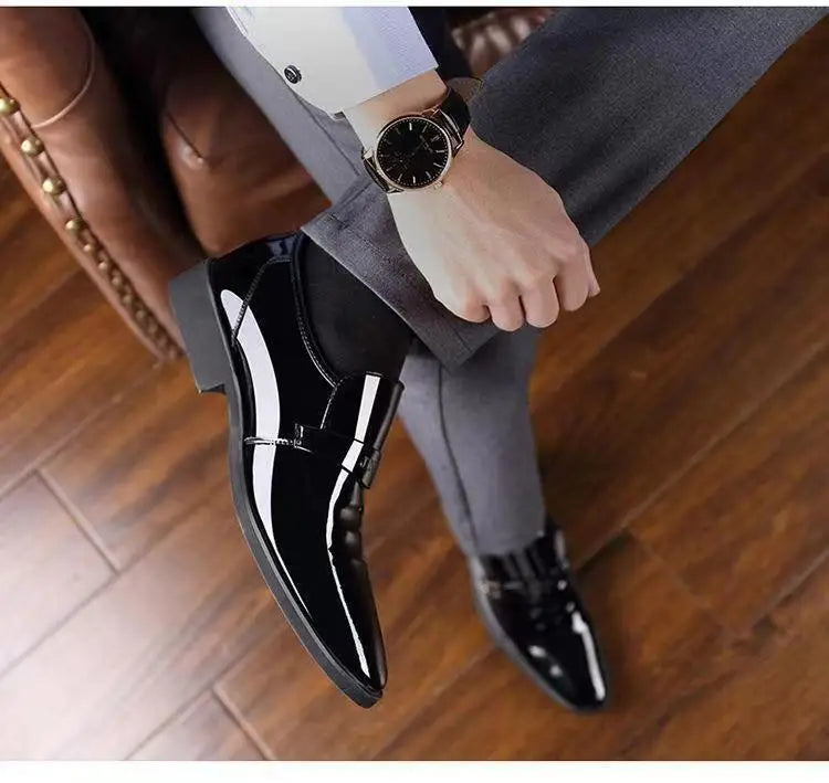 Sapatos de couro casuais de negócios masculinos casamento noivo estilo britânico altura aumentada verão respirável dedo do pé apontado calçados masculinos