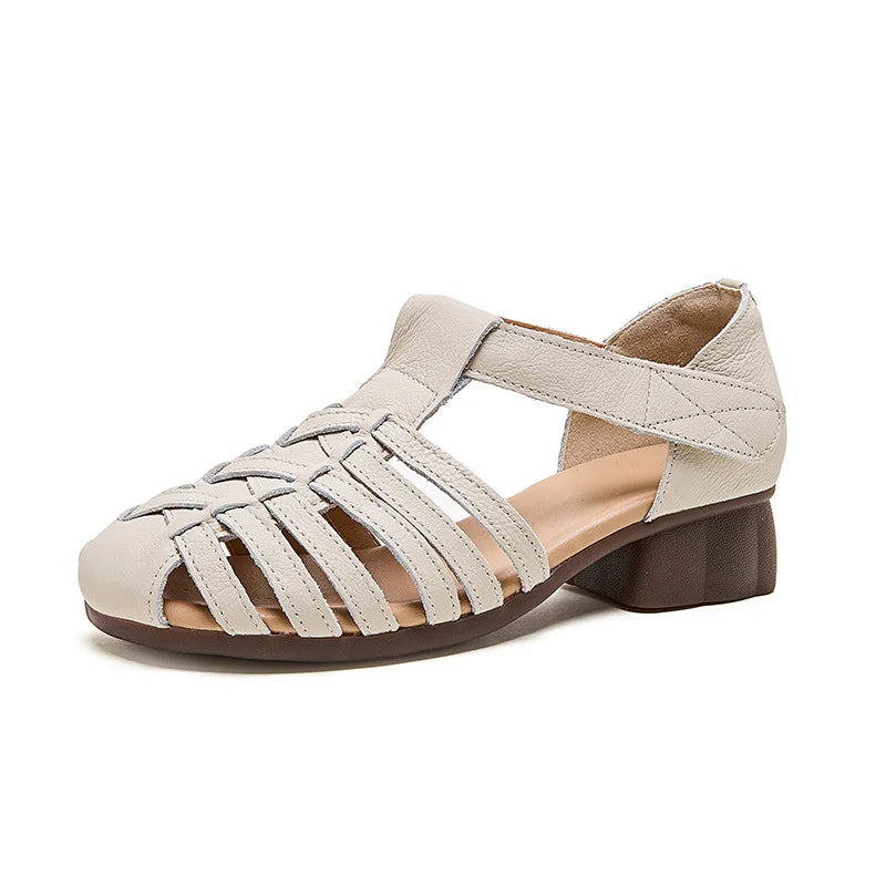 Sandálias gladiadoras de dedo fechado romano vintage para mulheres salto baixo luxo t-cinta recorte design respirável conforto sapatos ocos