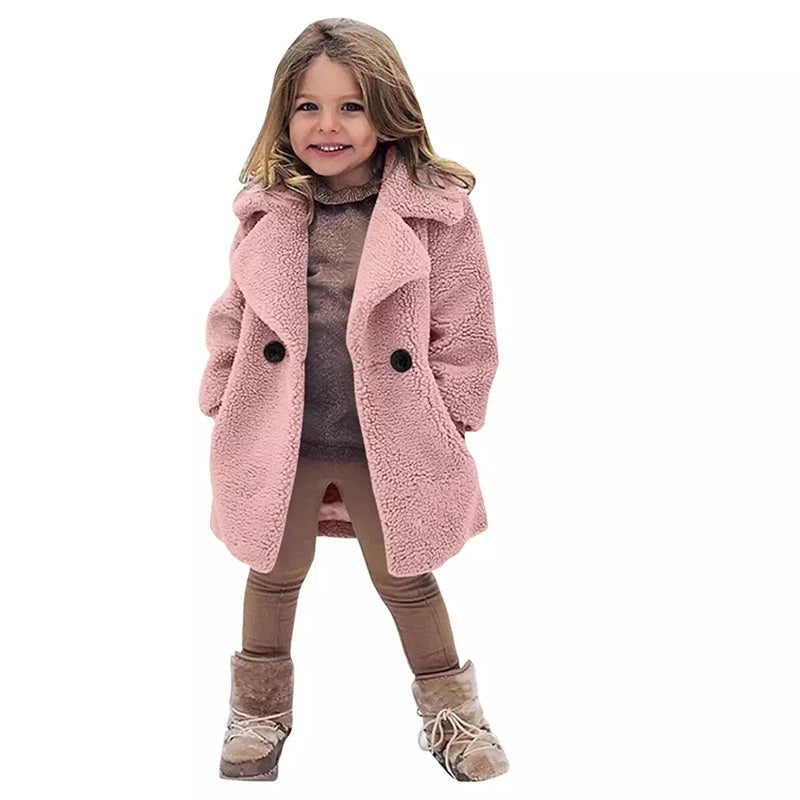 Bebê meninas casacos de pele do falso crianças inverno quente jaquetas de pelúcia crianças turndown colarinho acolchoado outerwear infantil casual roupas exteriores