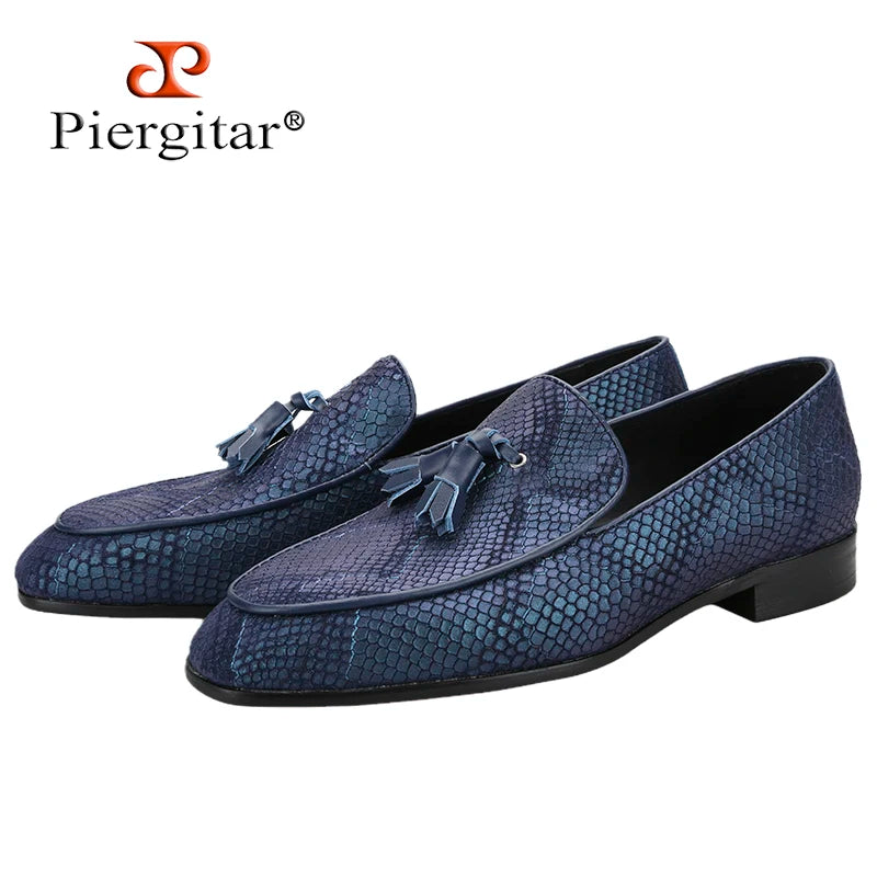 Piergitar-Mocassins de camurça serpentina masculina com borlas de couro combinando, chinelos artesanais para fumar, sola vermelha, novo modelo, 5 cores