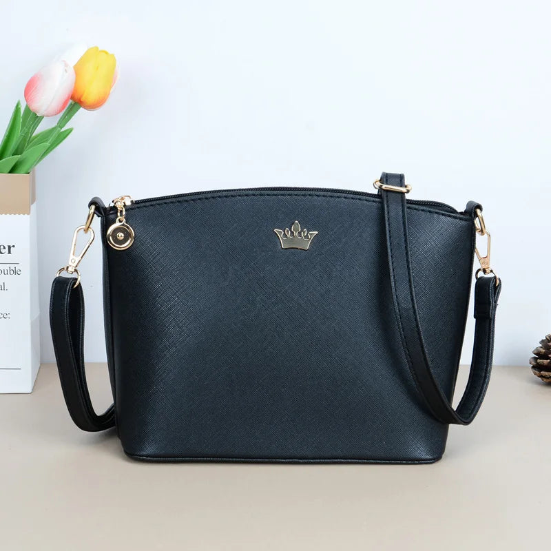 Sacos Crossbody De Couro PU Para As Mulheres, Design Casual, Bolsa De Ombro Da Moda, Coroa De Metal, Bolsas Femininas Shell