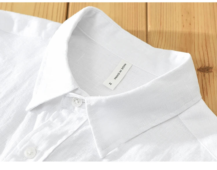 Camisa de linho de manga curta masculina, camisa respirável solta, camisa casual artística, monocromática, verão