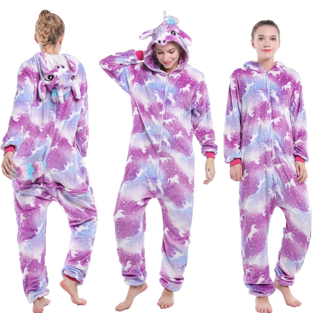 Mulheres animal kigurumi pijamas inverno grosso flanela pijamas adulto com capuz pijama homewear halloween cosplay trajes de festa