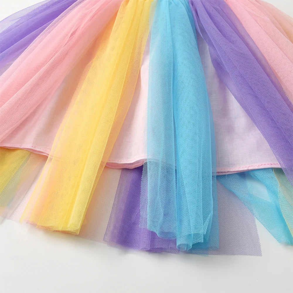 Vestido de verão com estampa de borboleta e flor para crianças, vestido rosa colorido para festa, férias, uso diário, vestidos de princesa, roupas infantis