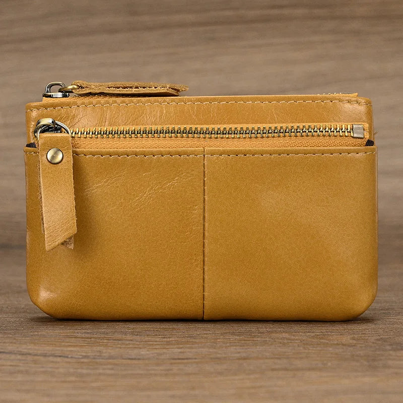 Luufan couro genuíno zíper moeda cartão bolsa de couro real rfid titular do cartão embreagem carteiras slots para homens mulheres mini bolsa fina