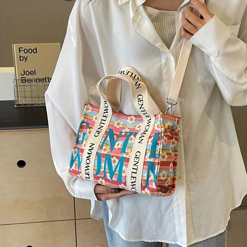 Dopamina colorida bolsa crossbody feminina moda lona bolsa de ombro flor impressão tote bolsas saco de compras