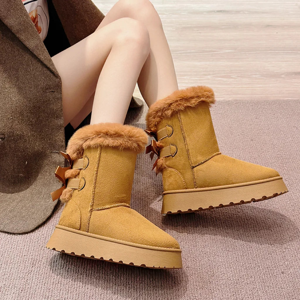 Botas de neve femininas 2024 inverno nova moda sapatos plataforma de pelúcia ao ar livre botas quentes sapatos femininos bota camurca cano longo