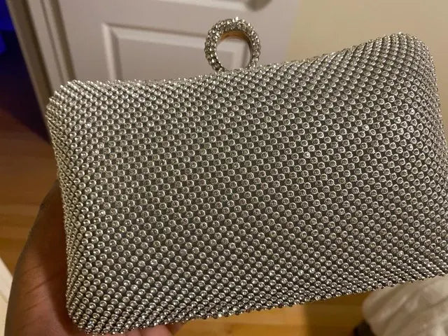Bolsa de mão feminina para festa à noite, bolsa de mão em corrente para celular, batom prateada