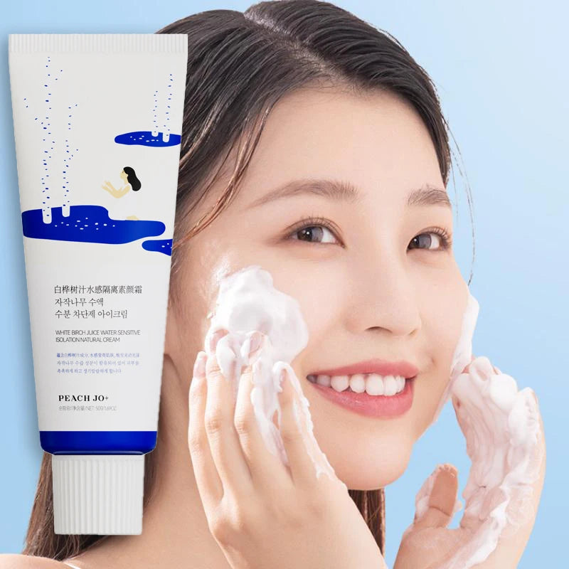 Creme facial Peach Jo + Birch Sap Primer, hidratante diário leve para preparar a pele, creme de acabamento natural para todos os tipos de pele