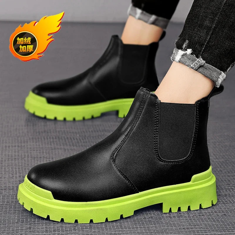 Botas de tornozelo tênis casuais sapatos casuais sapatos de couro masculino tênis mocassins esportes e lazer trabalho wear tênis de outono masculino