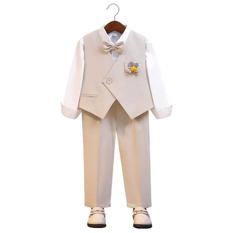 Cavalheiro crianças verão respirável vestido de casamento escola meninos colete camisa calças gravata borboleta fotografia terno crianças traje aniversário