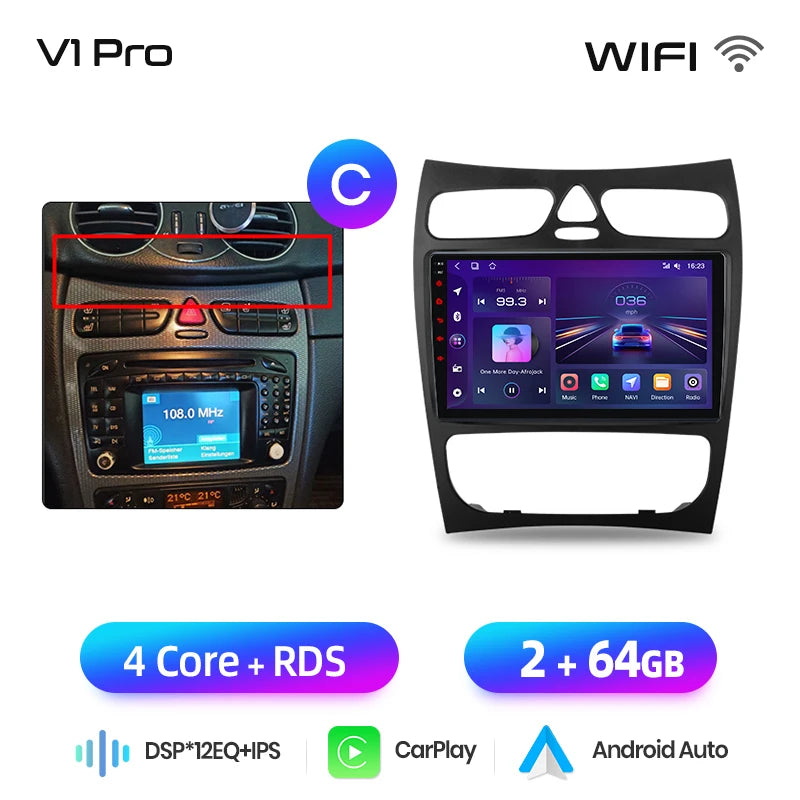 Junsun carplay android auto rádio do carro para mercedes benz classe c w203 c200 c320 c350 clk w209 2000-2005 multimídia inteligente 4g